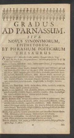 Gradus Ad Parnassum, Sive Novus Synonymorum, Epithetorum, Et Phrasium Poeticarum Thesaurus