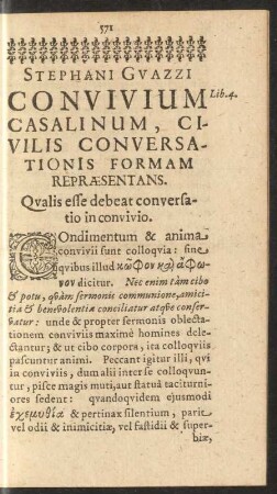 Stephani Guazzi Convivium Casalinum, Civilis Conversationis Formam Repraesentans.