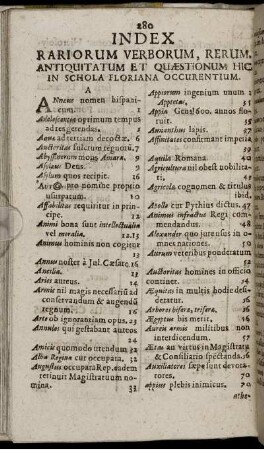 Index Rariorum Verborum, Rerum Antiquitatum Et Quaestionum Hic in Schola Floriana Occurentium
