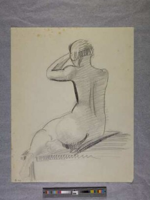 o. T. (sitzender weiblicher Rückenakt; aus dem Aktzeichnen an der Burg Giebichenstein Halle)