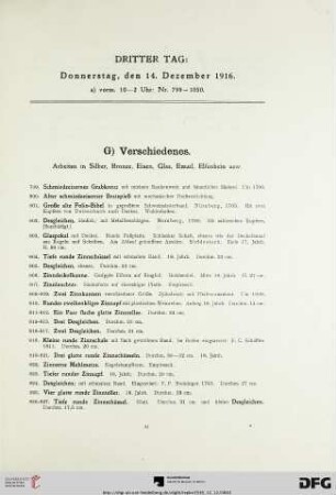 G) Verschiedenes (Nr. 799-971)