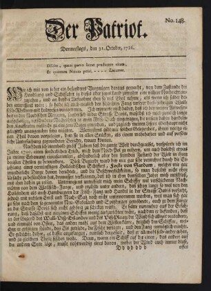 No. 148. Donnerstags, den 31. October, 1726