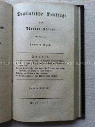 Sammelband mit Dramen von Theodor Körner