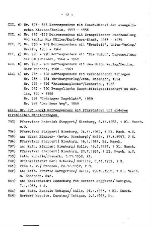 XIII. Korrespondenz mit Pfarrämtern und anderen kirchlichen Einrichtungen