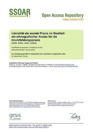 Literalität als soziale Praxis im Stadtteil: ein ethnografischer Ansatz für die Grundbildungspraxis