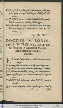 Rodolphus Goclenius ad Lectorem