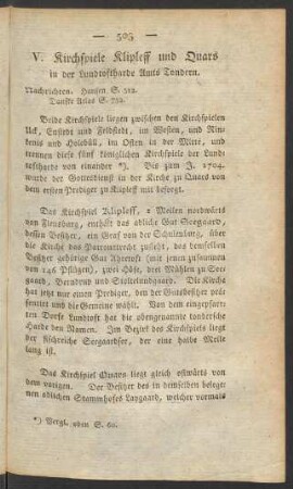 V. Kirchspiele Klipleff und Quars ...