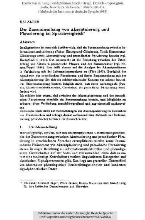 Der Zusammenhang von Akzentuierung und Phrasierung im Sprachvergleich