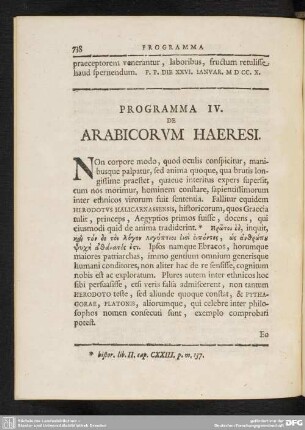 Programma IV. De Arabicorum Haeresi