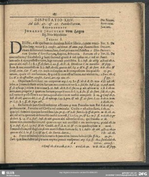Disputatio XXIV. Ad Lib. 47. & 48. Pandectarum. Respondente Johanne Joachimo vom Hagen Eq. Neo-Marchico
