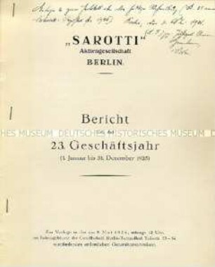 Geschäftsbericht für das Jahr 1925 - Sachkonvolut
