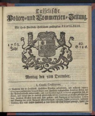 49. Stueck, Montag den 5ten December 1763