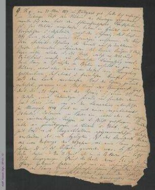 Fragment, Lebenslauf Georg Herwegh, hs. von unbekannter Hand