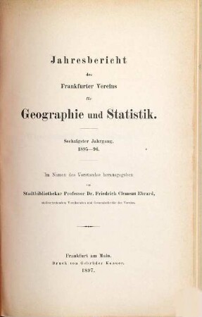 Jahresbericht des Frankfurter Vereins für Geographie und Statistik. 60. 1895/96