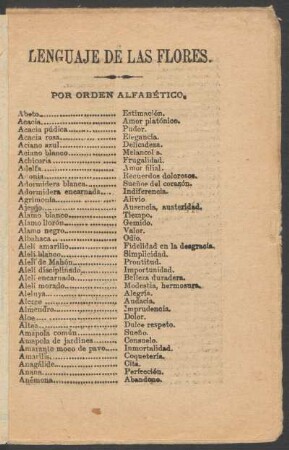 Lenguaje de las flores. : Por orden alfabético.