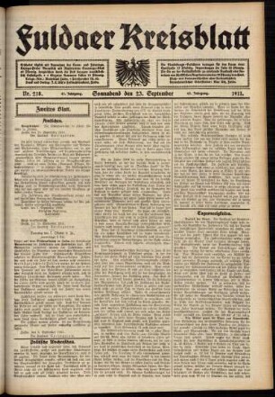 Zweite Ausgabe vom Samstag, den 23. September 1911.