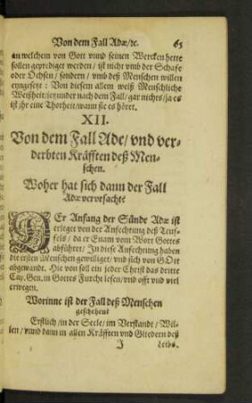 XII. Von dem Fall Ade/ und verderbten Kräfften deß Menschen.