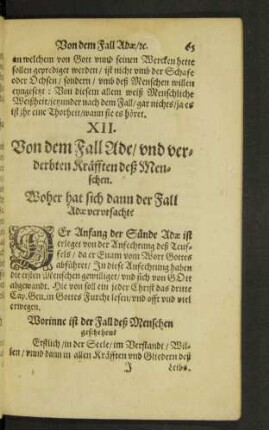 XII. Von dem Fall Ade/ und verderbten Kräfften deß Menschen.