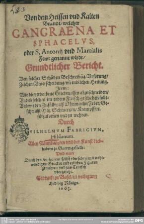 Von dem heissen und kalten Brandt, welcher Gangraena et Sphacelus genannt wird