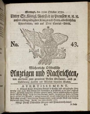 No. 43. Montags, den 22ten Oktober 1770.