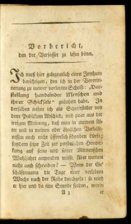 Vorbericht, den der Verfasser zu lesen bittet.