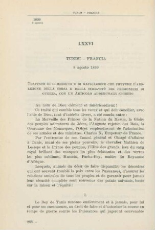LXXVI Tunisi - Francia 8 agosto 1830