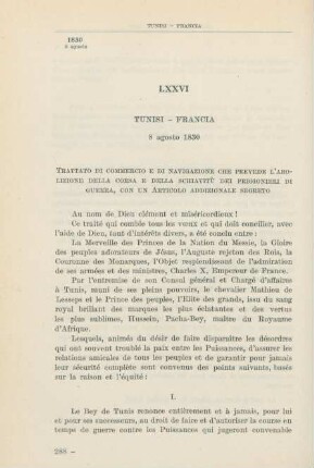 LXXVI Tunisi - Francia 8 agosto 1830