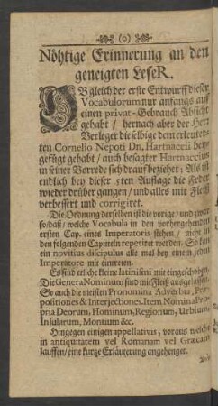 Nöthige Erinnerung an den geneigten LeserR
