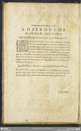 De Poetarum correctione, ac delectu, S. Hieronymi Ecclesiae Doctoris …