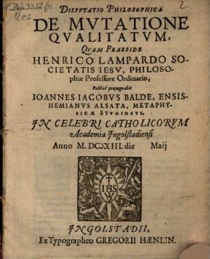 Disputatio Philosophica De Mutatione Qualitatum