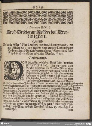 Trost-Predigt am Fest der heil. Dreyeinigkeit