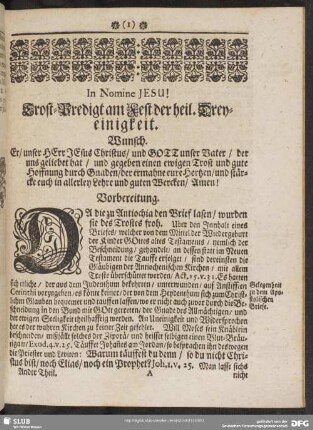 Trost-Predigt am Fest der heil. Dreyeinigkeit