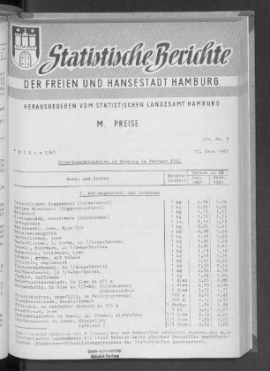 Einzelhandelspreise in Hamburg im Februar 1961 : Lfd. Nr. 7