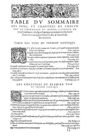 Table Du Sommaire Des Tons, Et Chapitres de Chacun Ton de L'Harmonie du Monde, [...]