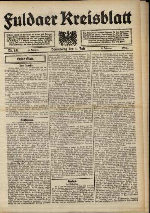 Erste Ausgabe vom Donnerstag, den 03. Juli 1913.