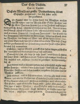 Das 21. Capittel. Daß ein Mensch mit grosser Verwunderung seinen Schöpffer preisen muß/ der sihc selber anfähet zuerkennen.