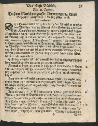 Das 21. Capittel. Daß ein Mensch mit grosser Verwunderung seinen Schöpffer preisen muß/ der sihc selber anfähet zuerkennen.