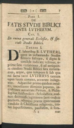 Cap. I. De ruina generali Ecclesia, & speciali Studii Biblici.