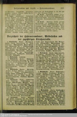Verzeichnis der Hydrantenmänner, Meldestellen und der zugehörigen Straßentrakte