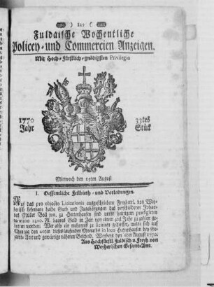 33tes Stück, Ausgabe vom 15. August 1770