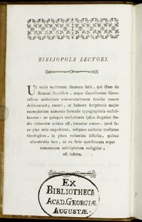 Bibliopola Lectori.