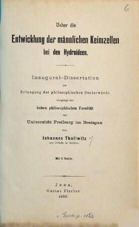 Über die Entwicklung der männlichen Keimzellen bei den Hydroideen