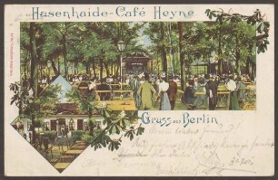 Ansichtskarte "Hasenheide-Café Heyne", koloriert [1/2]