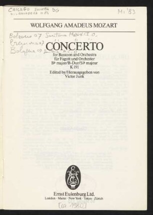 Concerto for bassoon and orchestra : B♭ major : K 191