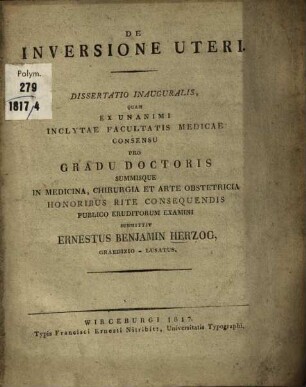 De inversione uteri : dissertatio inauguralis