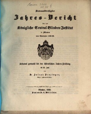 Jahresbericht des Königlichen Central-Blinden-Instituts München. 1862/63