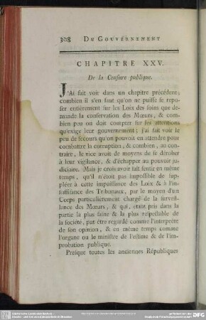 Chapitre XXV. De la Censure publique