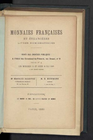 Monnaies Françaises et étrangères : livres numismatiques ; vente aux enchères publiques ...