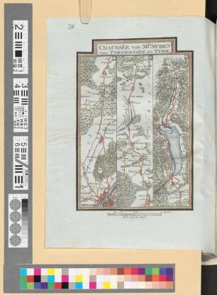 Reise Atlas von Bajern oder Geographisch-geometrische Darstellung aller bajrischen Haupt- und Landstraßen mit den daranliegenden Ortschaften und Gegenden : nebst Kurzer Beschreibungen alles dessen, was auf und an einer jeden der gezeichneten Straßen für den Reisenden merkwürdig seyn kann. [Gewidmet] Joseph August Grafen von Toerring, 24. Chaussée Von München Über Toegernsee Ins Tyrol