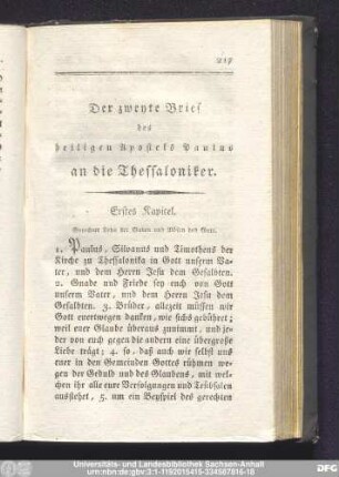 Der zweyte Brief des heiligen Apostels Paulus an die Thessalonicher.